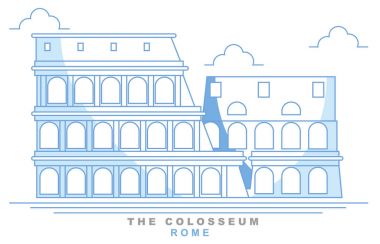Stilize Kolezyum, Roma amfi tiyatro, Roma, serbest tasarım. İtalya. Sermaye. Colosseum. Ünlü anıt, dünyanın yedi harikası