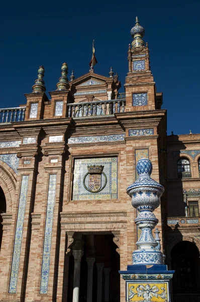 İspanya: Plaza de Espana dekore edilmiş binaların ayrıntılarını, Seville en ünlü Meydanı 1928 yılında Latin-Amerikan Fuar için 1929, Bölgesellik Mimarlık örneği inşa