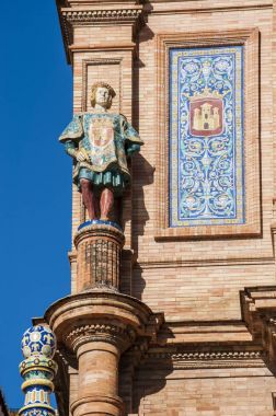 İspanya: Plaza de Espana dekore edilmiş binaların ayrıntılarını, Seville en ünlü Meydanı 1928 yılında Latin-Amerikan Fuar için 1929, Bölgesellik Mimarlık örneği inşa
