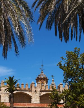 İspanya: mimari detaylar ve görüş-in Alcazar Seville, Kraliyet Sarayı mudejar Mimarlık şehir en iyi örneği'Jardin de Carlos V (Charles V bahçeleri)
