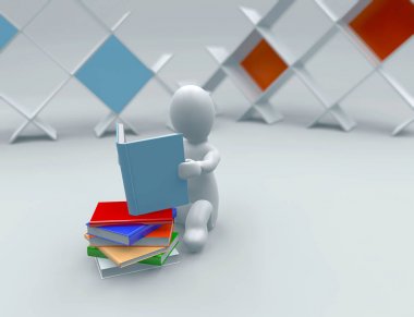 Beyaz kukla el kitabında ve kitaplık içinde geçmiş. Çalışma ve ödev, kitap okumak