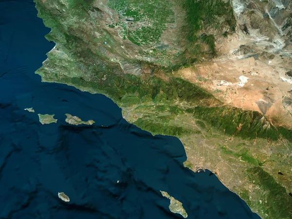 Physical map of California, Los Angeles mountains, ocean and hills, mountain ranges and fault of Sant'Andrea, 3d render — Stock Photo, Image