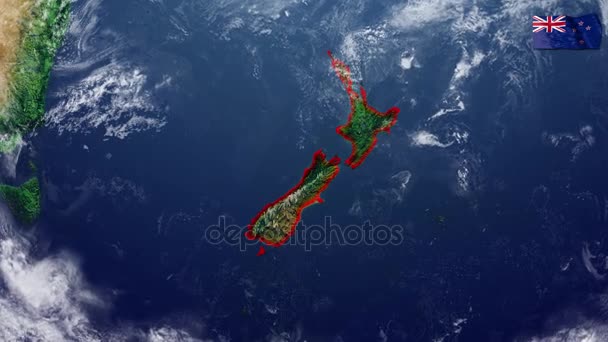 Mapa e fronteira da Nova Zelândia, mapa físico, Oceania, mapa com relevos e montanhas e Oceano Pacífico — Vídeo de Stock