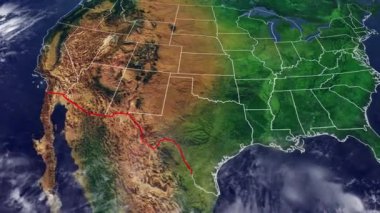 Harita ABD ve Meksika ile sınır, bize kabartmaları ve Dağları Kuzey Amerika ile ile ABD Meksika sınırından bölme duvar Haritası
