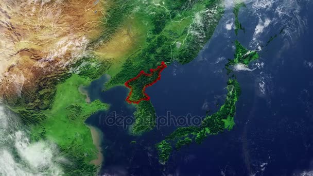 北朝鮮地図と枠線の物理地図アジア、東アジアのレリーフと山々 と太平洋の地図します。 — ストック動画