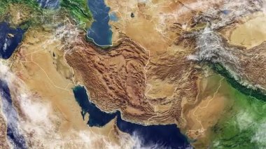 Iran ve sınırları, fiziksel harita Orta Doğu, Arap Yarımadası'nda, harita kabartmaları ve dağlar Haritası 