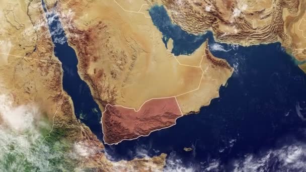 Yemen mappa e confini, mappa fisica Medio Oriente, penisola arabica, mappa con rilievi e montagne — Video Stock