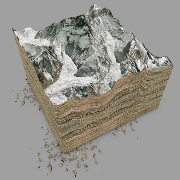 Mount Everest, Reliefhöhe, Berge. 3D-Sektion — Stockfoto