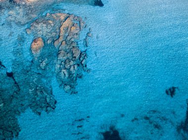 Denizde hava görünümünü taş. Yukarıda, şeffaf su Marnixkade tabanının genel bakış. Algler tarafından tasarlanmış deniz yosunu