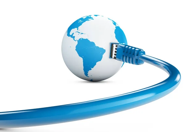 Ethernet cable, internet connection, bandwidth. The world on the web. World Connections, Globe. Stock Picture