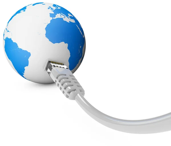Ethernet-kabel, internetaansluiting, bandbreedte. De wereld op het web. Wereld verbindingen, Globe. — Stockfoto