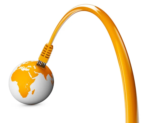 Ethernet-kabel, internetaansluiting, bandbreedte. De wereld op het web. Wereld verbindingen, Globe — Stockfoto