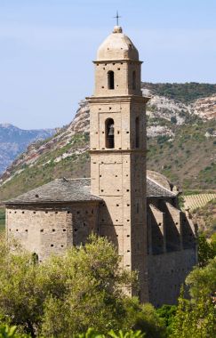 Corsica: Ayrıntılar, 16 ncı yüzyıl Kilisesi, Saint Martin Patrimonio, bir küçük kasaba Haute Corse, yeşil tepelerin ve üzüm bağları ile çevrili 