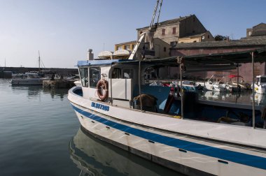 Corsica, Haute Corse: manzarası ve balıkçı tekneleri limanda Centuri, küçük liman şehri Cap Corse yarımadanın Batı tarafında Cap Corse Pino ve Botticella (Ersa arasında yer)