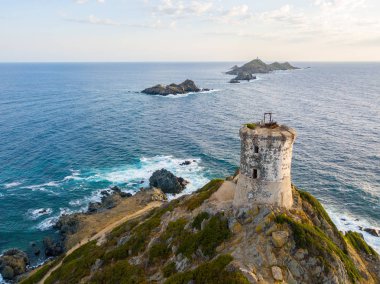Deniz feneri, Corsica, Fransa ve Bloods Adaları havadan görünümü