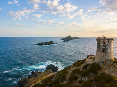 Deniz feneri, Corsica, Fransa ve Bloods Adaları havadan görünümü