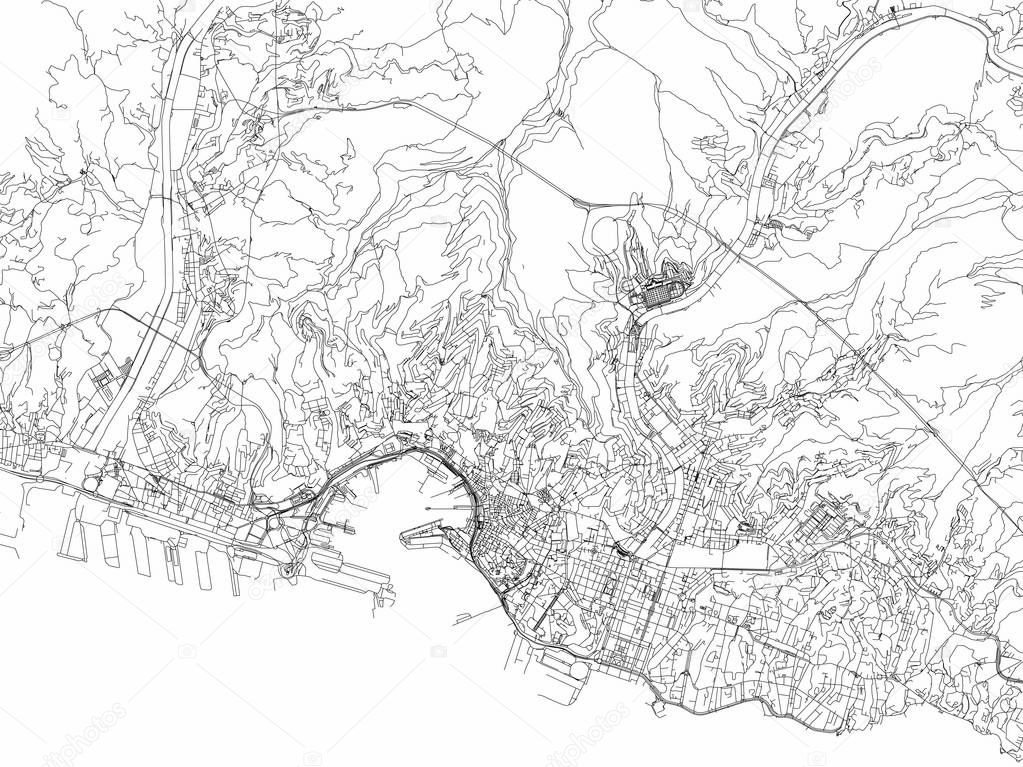 Streets of Genoa, city map, Liguria, Italy. Street map