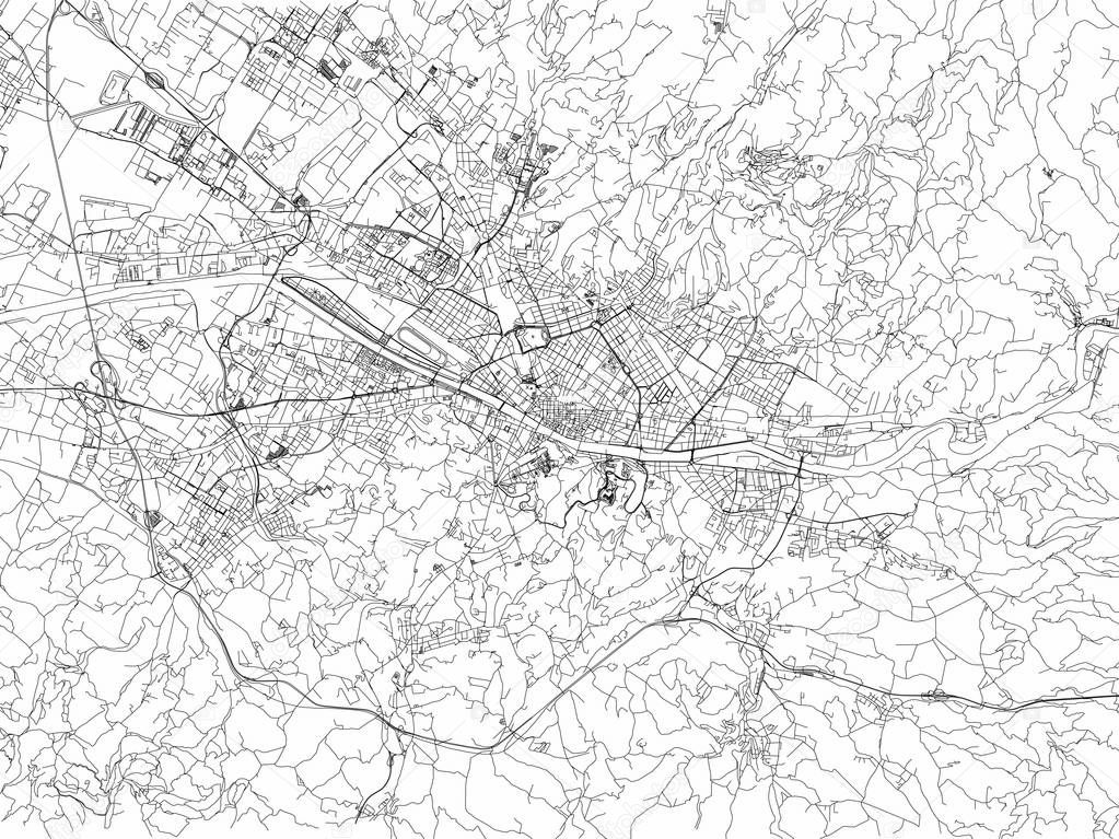 Streets of Florence, city map, Tuscany, Italy. Street map