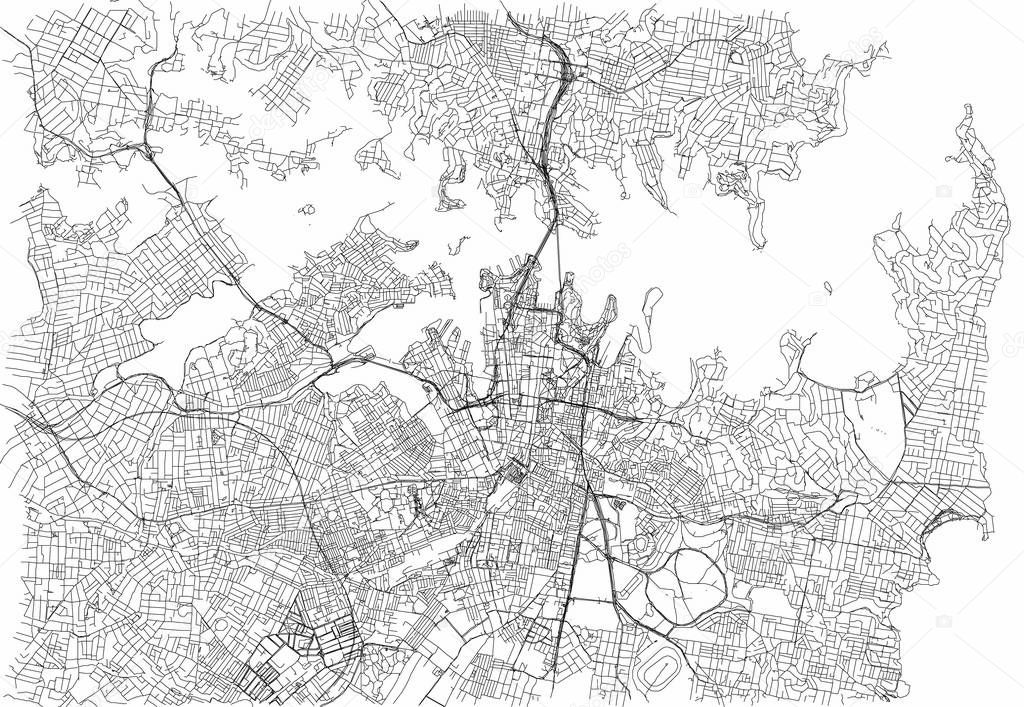 Streets of Sydney, city map, Australia. Street map