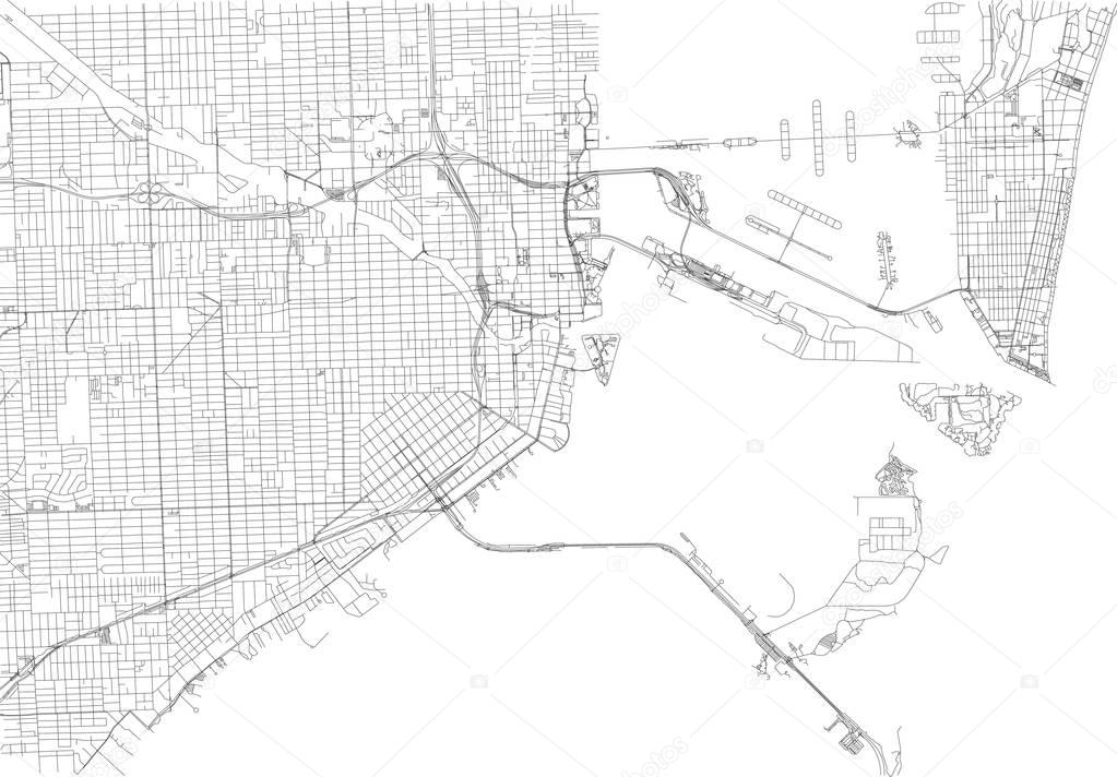 Streets of Miami, city map, Florida, United States. Street map