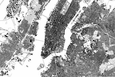 New York Haritası, uydu görüntüsü, Amerika Birleşik Devletleri, illüstrasyon, evler, mahalle ve sokakları