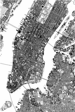 New York Haritası, uydu görüntüsü, Amerika Birleşik Devletleri, illüstrasyon, evler, mahalle ve sokakları