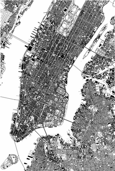 New York Kaart Satellietweergave Verenigde Staten Illustratie Huizen Wijken Straten — Stockvector