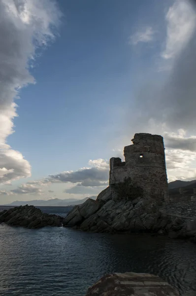 Córcega 2017 Mar Mediterráneo Tour Derbalunga Una Torre Genovesa Ruinas — Foto de Stock