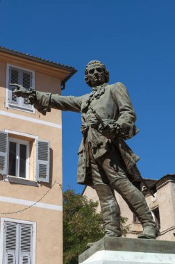 Corsica, 31/08/2017: Jean-Pierre Gaffory (1704-1753), bir doktor ve bir general, Korsika vatansever, bronz heykeli Corte Merkezi 1901 yılında Adelbert tarafından Haute Corse köyünün yapılan