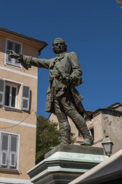 Corsica, 31/08/2017: Jean-Pierre Gaffory (1704-1753), bir doktor ve bir general, Korsika vatansever, bronz heykeli Corte Merkezi 1901 yılında Adelbert tarafından Haute Corse köyünün yapılan