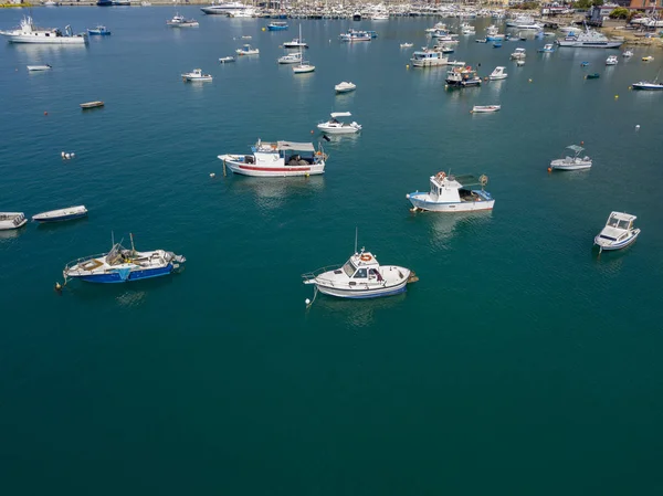 Luftaufnahme Eines Hafens Mit Festgemachten Booten Fischerboote 2017 Vibo Marina — Stockfoto