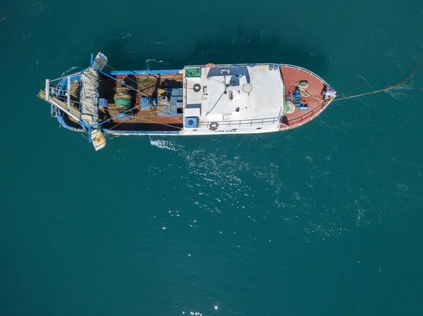 Vista Aérea Barco Pesca Aproximando Cais Esperando Para Atracar 2017 — Fotografia de Stock