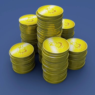 Bitcoin, cryptocurrency, elektronik para, sanal para birimi, geçişler. 3D render