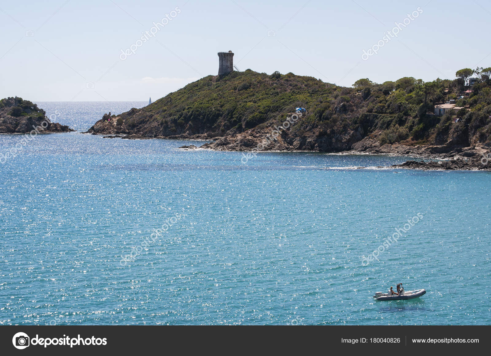 Corse 2017 Mer Méditerranée Tour Génoise Sur Pinarello Plage