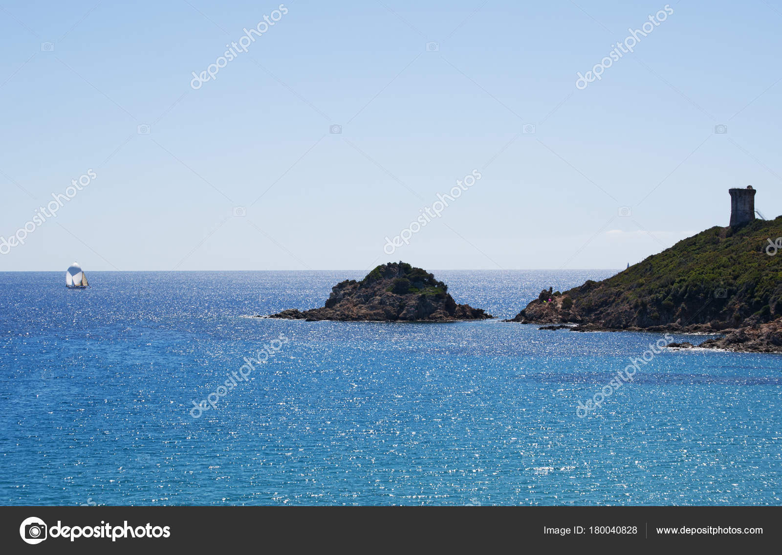 Corse 2017 Mer Méditerranée Tour Génoise Sur Pinarello Plage