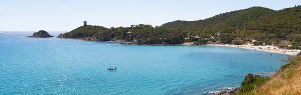 Corsica 2017 Mar Mediterraneo Torre Genovese Sulla Spiaggia Pinarello Una — Foto Stock
