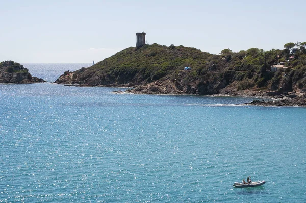 Córcega 2017 Mar Mediterráneo Torre Genovesa Playa Pinarello Una Las —  Fotos de Stock