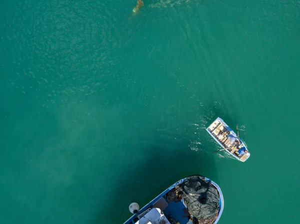 Aerial View Man Boat Rowing Boats Moored Harbor Vibo Marina — Stock Photo, Image