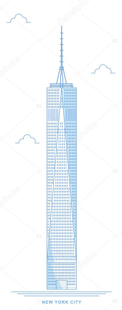 Freedom tower. One world trade center. Stylized, freehand design. New York City skyscraper. Manhattan. Usa. 