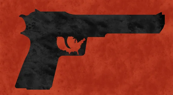 Gun Map Profile Gun Silhouette Red Background Stained Blood — Stock Photo, Image