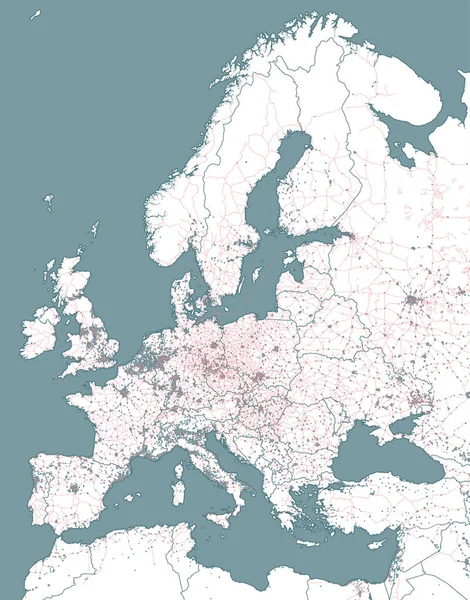 Eisenbahn Und Politische Landkarte Von Europa Und Nordafrika Europäische Städte — Stockvektor
