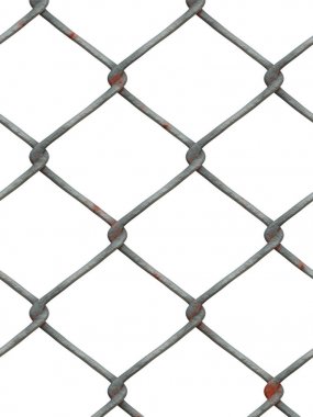 Metal net, iç içe metal teller beyaz zemin üzerinde. Metal çit