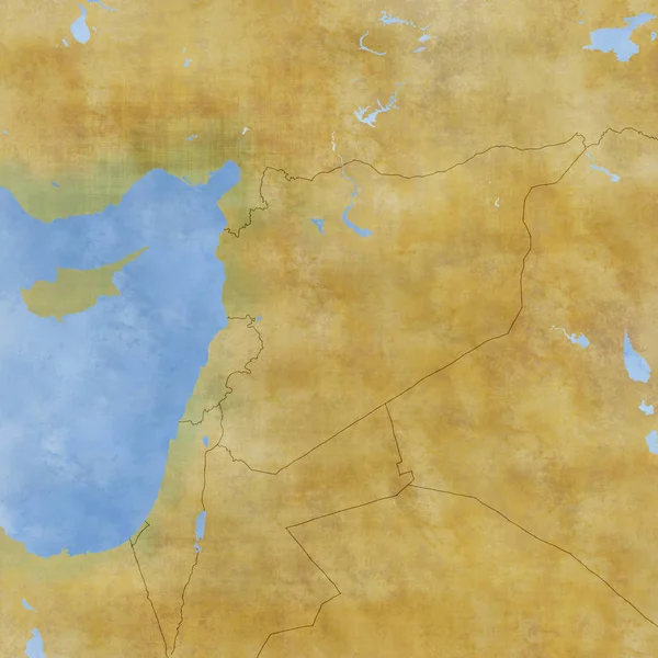 地图叙利亚并且边界 物理地图中东 阿拉伯半岛 地图与浮雕和山和地中海 在羊皮纸上的地图 手绘地图 — 图库照片