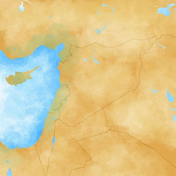 レリーフと山と地中海のシリアおよびアラビア半島の物理的な地図中東の境界線マップのマップです 羊皮紙にマップします 手描きの地図 — ストック写真