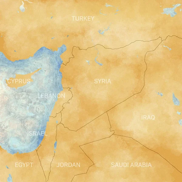 レリーフと山と地中海のシリアおよびアラビア半島の物理的な地図中東の境界線マップのマップです 羊皮紙にマップします 手描きの地図 — ストック写真