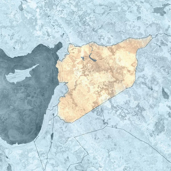 地图叙利亚并且边界 物理地图中东 阿拉伯半岛 地图与浮雕和山和地中海 在羊皮纸上的地图 手绘地图 — 图库照片