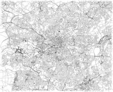 Manchester Haritası, uydu görüntüsü, kent, İngiltere'de. Sokak görünümü. Birleşik Krallık
