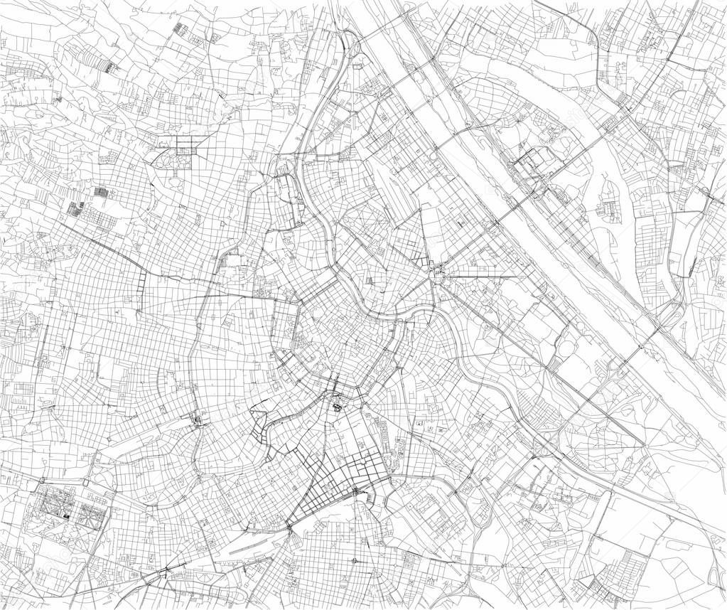 Map of Vienna, city map, Austria. Streets of the capital, satellite view. Wien