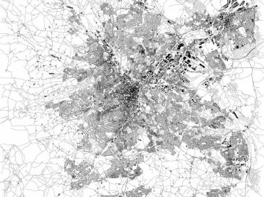 Sheffield, şehir, sokak ve evler, İngiltere'de uydu görünümü Haritası. İngiltere