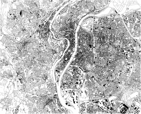 Mapa Lyon Satelitní Pohled Města Ulic Domů Francie Nachází Střední — Stockový vektor